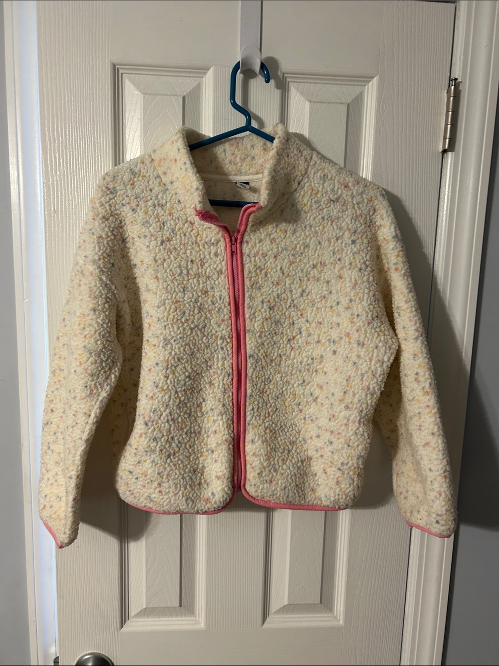 Old Navy Cream Speckled Zip-Front Fleece with Pink Trim